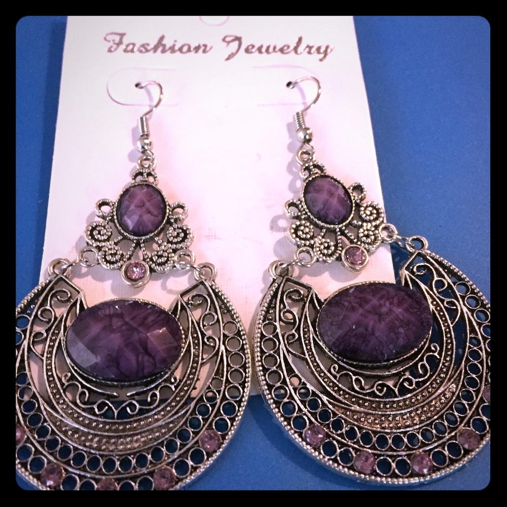 Silver and Purple Earrings Boho Earrings
